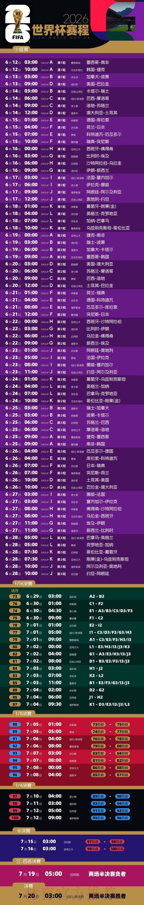 2026世界杯比赛时间详细安排高清直播在哪里看